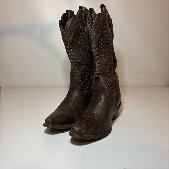 RAWHIDE BY ABILENE SCALLOPED AND WEAVING WESTERN BOOTS SNIP TOE WOMEN’S Sz 6.5 - Picture 1 of 13